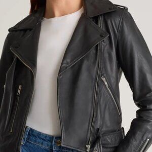 Band New Quince Genuine Black Leather Women’s Moto Jacket Size M, NWT